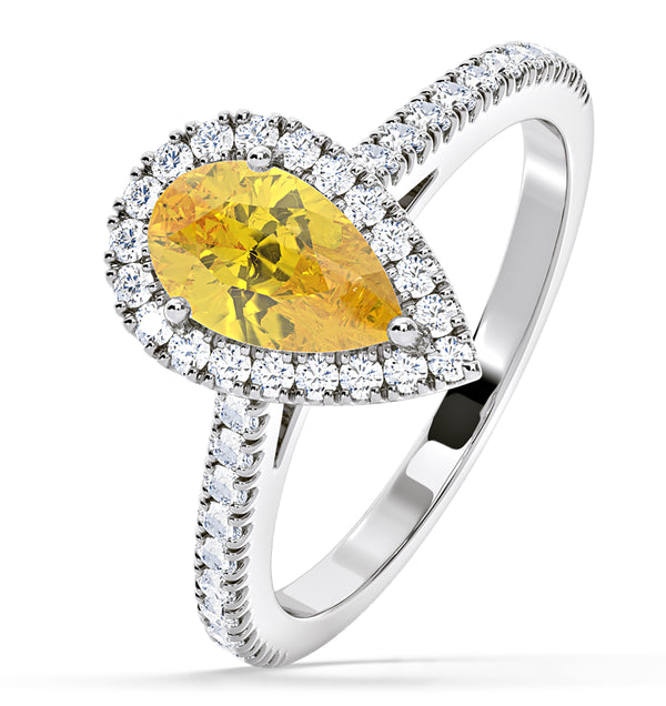 Diana Yellow Lab Diamond Pear Halo Ring 1.60ct in 18K White Gold - Elara Collection